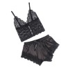 953935 chemise de nuit décontractée en soie + pantalon en dentelle noir s-m