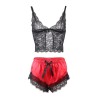 953959 chemise de nuit décontractée en soie + pantalon en dentelle noir-rouge s-m
