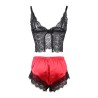 953959 chemise de nuit décontractée en soie + pantalon en dentelle noir-rouge s-m
