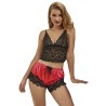 953966 chemise de nuit décontractée en soie + pantalon en dentelle noir-rouge l-xl