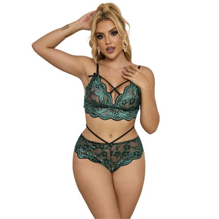 954086 soutien-gorge + culotte dentelle vert s-m