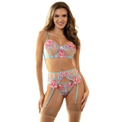 954116 soutien-gorge + culotte avec porte-jarretelles motif floral bleu l-xl