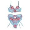 954116 soutien-gorge + culotte avec porte-jarretelles motif floral bleu l-xl