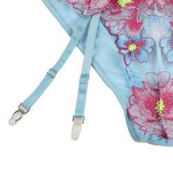 954116 soutien-gorge + culotte avec porte-jarretelles motif floral bleu l-xl