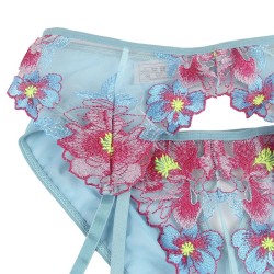 954116 soutien-gorge + culotte avec porte-jarretelles motif floral bleu l-xl