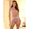 954116 soutien-gorge + culotte avec porte-jarretelles motif floral bleu l-xl