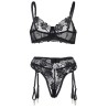 945237 soutien-gorge + culotte avec porte-jarretelles motif floral noir s-m