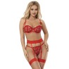 954338 soutien-gorge + string + porte-jarretelles imprimé coeur rouge l-xl