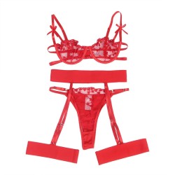 954338 soutien-gorge + string + porte-jarretelles imprimé coeur rouge l-xl