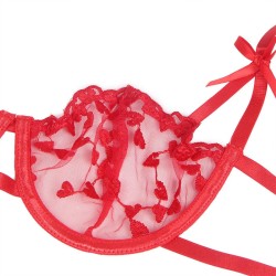 954338 soutien-gorge + string + porte-jarretelles imprimé coeur rouge l-xl