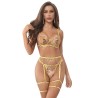 954352 soutien-gorge + string + porte-jarretelles motif floral jaune l-xl