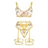 954352 soutien-gorge + string + porte-jarretelles motif floral jaune l-xl