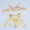 954352 soutien-gorge + string + porte-jarretelles motif floral jaune l-xl