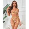 954352 soutien-gorge + string + porte-jarretelles motif floral jaune l-xl