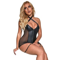 954444 robe sexy en maille cuir noir s-m