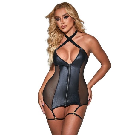 954451 robe sexy en maille cuir noir l-xl