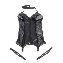 954451 robe sexy en maille cuir noir l-xl