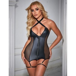 954451 robe sexy en maille cuir noir l-xl