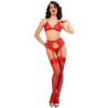 cr 4848 ensemble soutien-gorge + string + bas dentelle rouge m