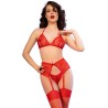 cr 4848 ensemble soutien-gorge + string + bas en dentelle rouge l