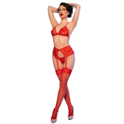 cr 4848 ensemble soutien-gorge + string + bas en dentelle rouge l
