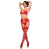cr 4848 ensemble soutien-gorge + string + bas en dentelle rouge l