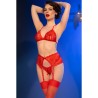 cr 4848 ensemble soutien-gorge + string + bas en dentelle rouge l