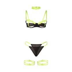 955274 ensemble soutien-gorge avec collier et détails de jambes vert fluorescent s-m