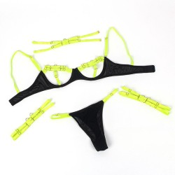 955274 ensemble soutien-gorge avec collier et détails de jambes vert fluorescent s-m