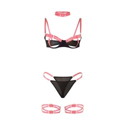 955298 ensemble soutien-gorge avec collier et détails de jambes rose fluorescent s-m