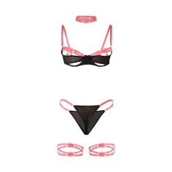 955298 ensemble soutien-gorge avec collier et détails de jambes rose fluorescent s-m