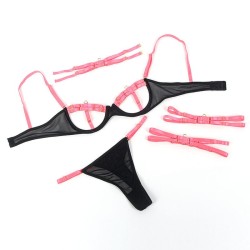 955298 ensemble soutien-gorge avec collier et détails de jambes rose fluorescent s-m