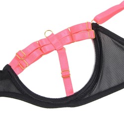 955298 ensemble soutien-gorge avec collier et détails de jambes rose fluorescent s-m