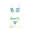 955311 ensemble soutien-gorge avec lignes dentelle et jarretelle vert et bleu s-m