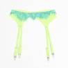 955311 ensemble soutien-gorge avec lignes dentelle et jarretelle vert et bleu s-m
