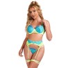 955328 ensemble soutien-gorge avec lignes dentelle et jarretelle vert et bleu l-xl