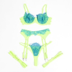 955328 ensemble soutien-gorge avec lignes dentelle et jarretelle vert et bleu l-xl