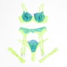 955328 ensemble soutien-gorge avec lignes dentelle et jarretelle vert et bleu l-xl