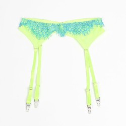 955328 ensemble soutien-gorge avec lignes dentelle et jarretelle vert et bleu l-xl