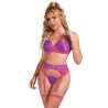955359 ensemble soutien-gorge avec dentelle et liens jarretelles rose et violet s-m