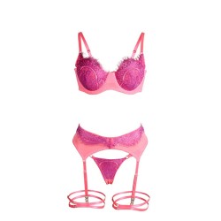 955366 ensemble soutien-gorge avec lignes de dentelle et jarretelles rose et violet l-xl