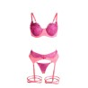 955366 ensemble soutien-gorge avec lignes de dentelle et jarretelles rose et violet l-xl