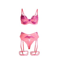 955366 ensemble soutien-gorge avec lignes de dentelle et jarretelles rose et violet l-xl