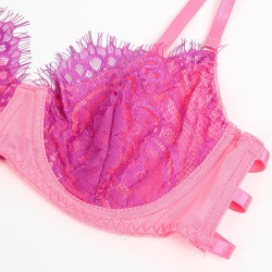 955366 ensemble soutien-gorge avec lignes de dentelle et jarretelles rose et violet l-xl