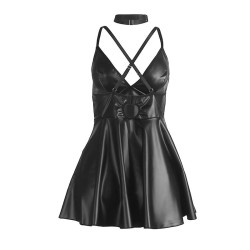 955380 robe à bretelles en cuir noir l-xl