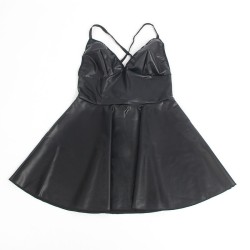955380 robe à bretelles en cuir noir l-xl