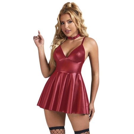 955397 robe à bretelles en cuir bordeaux s-m