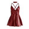955403 robe à bretelles en cuir bordeaux l-xl