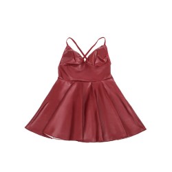 955403 robe à bretelles en cuir bordeaux l-xl