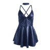 955410 robe à bretelles en cuir bleu s-m